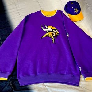 Minnesota Vikings Vintage Crewneck and Hat Bundle